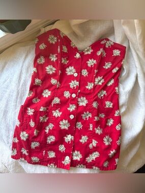 HOWARD WOLF vintage red floral boned corset bustier strapless cropped top